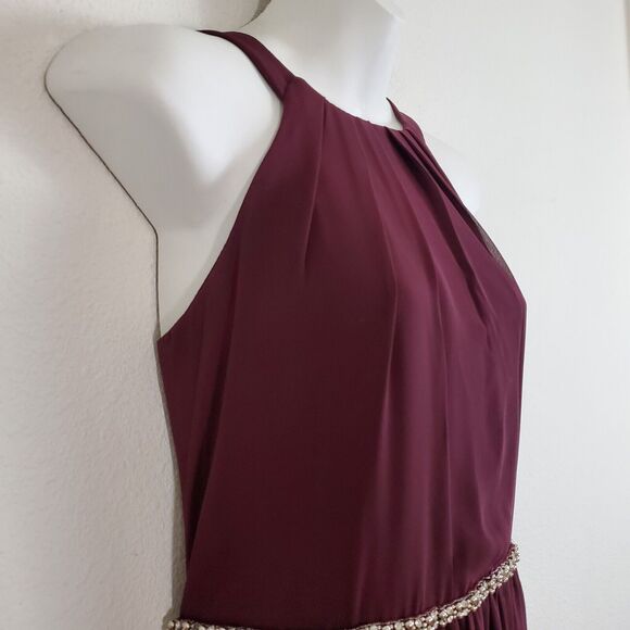 SLNY Evening Dress 6 Burgundy Red Elegant Embellished Gala Prom Wedding Party - Picture 5 of 9